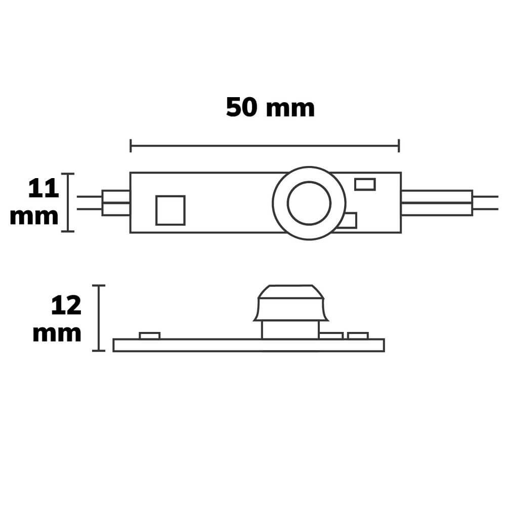 LED Mini-Switch PIR Bewegungssensor für Profile technische Zeichnung mit Abmessungen von 50x11x12 mm.