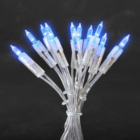 LED Minilichterkette 35 blaue Dioden auf transparentem Kabel, ideal für festliche Dekorationen.