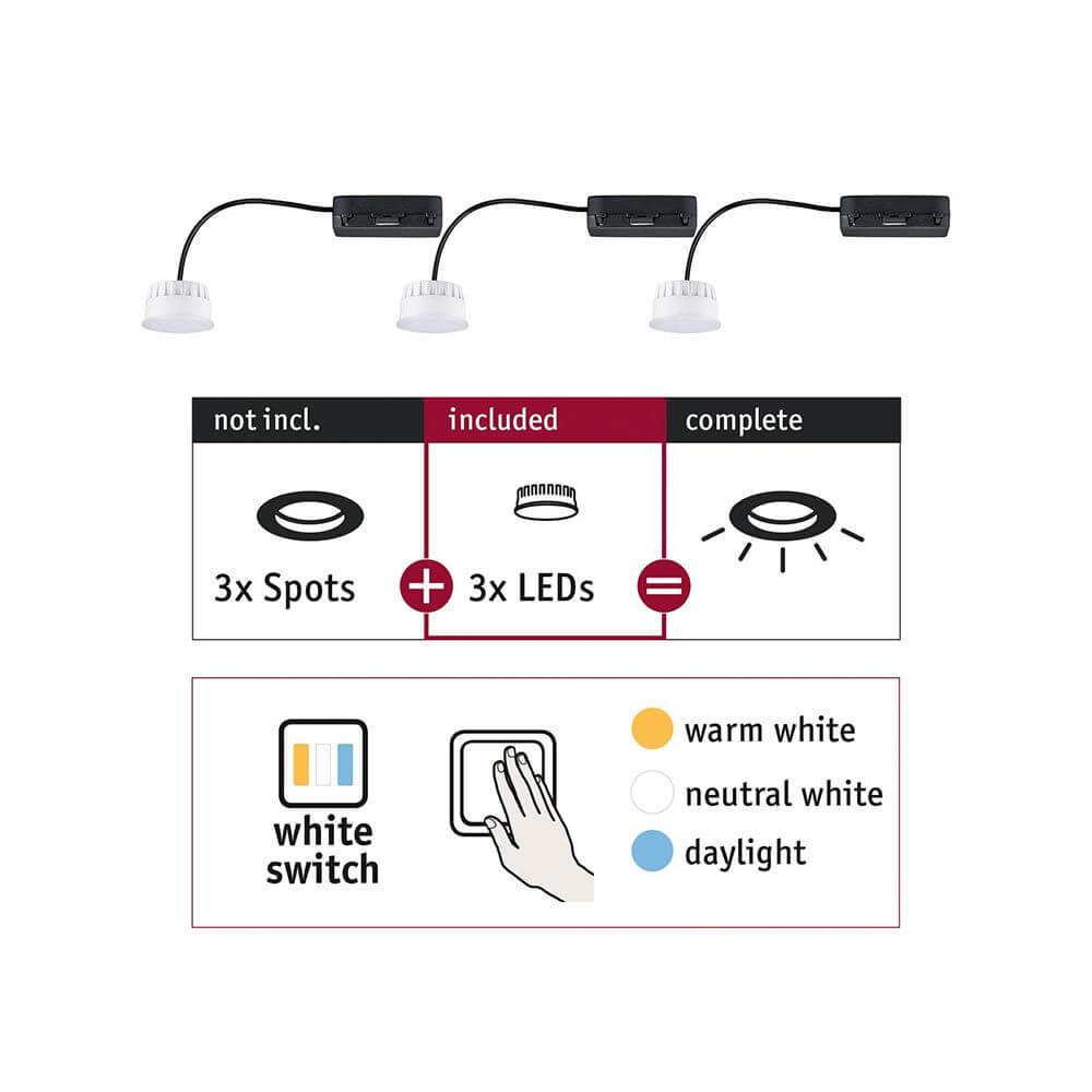LED Modul Choose 3er-Set Weiß CCT-Switch 2700-6500K mit 3 Spots und WhiteSwitch Funktion