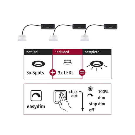 LED Modul Choose 3-piece set round 2700K with 3 spots and EasyDim instructions.