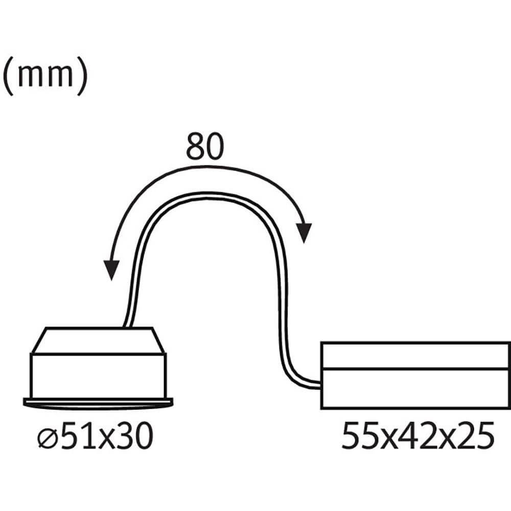 Technische Zeichnung des LED Modul Nova Rund mit Abmessungen 51mm und 55x42x25mm.
