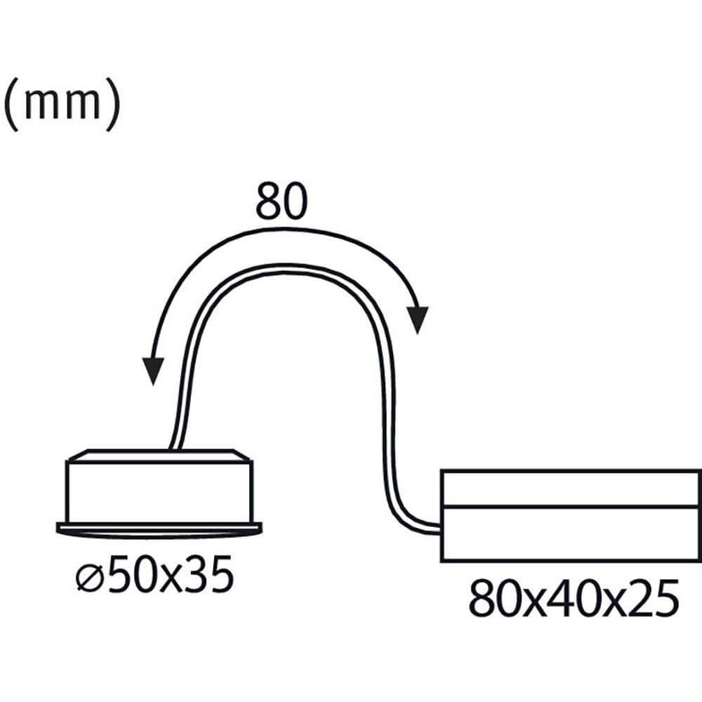 Maßzeichnung des LED Moduls Nova Plus 4000K mit Abmessungen 50x35mm und 80x40x25mm.
