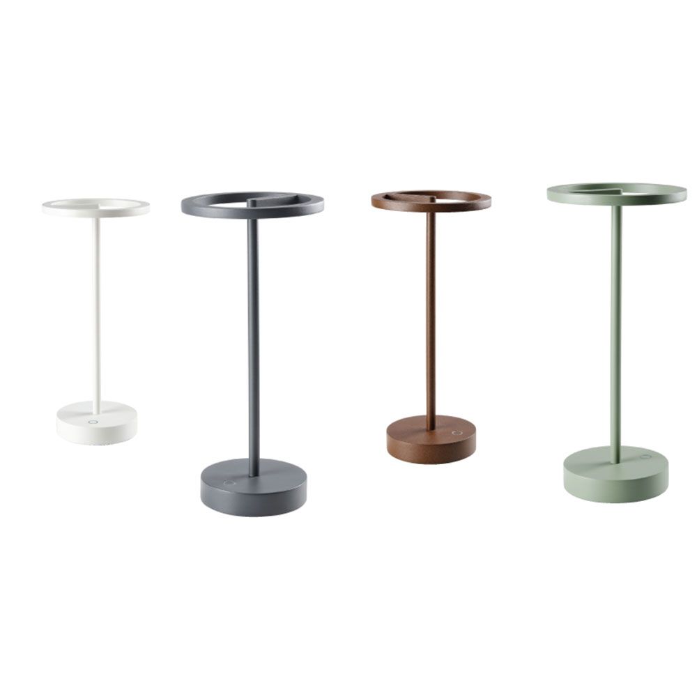 LED Outdoor Akku-Tischlampe Smart in vier Farben: Weiß, Grau, Braun, Grün, ideal für Garten und Restaurant.