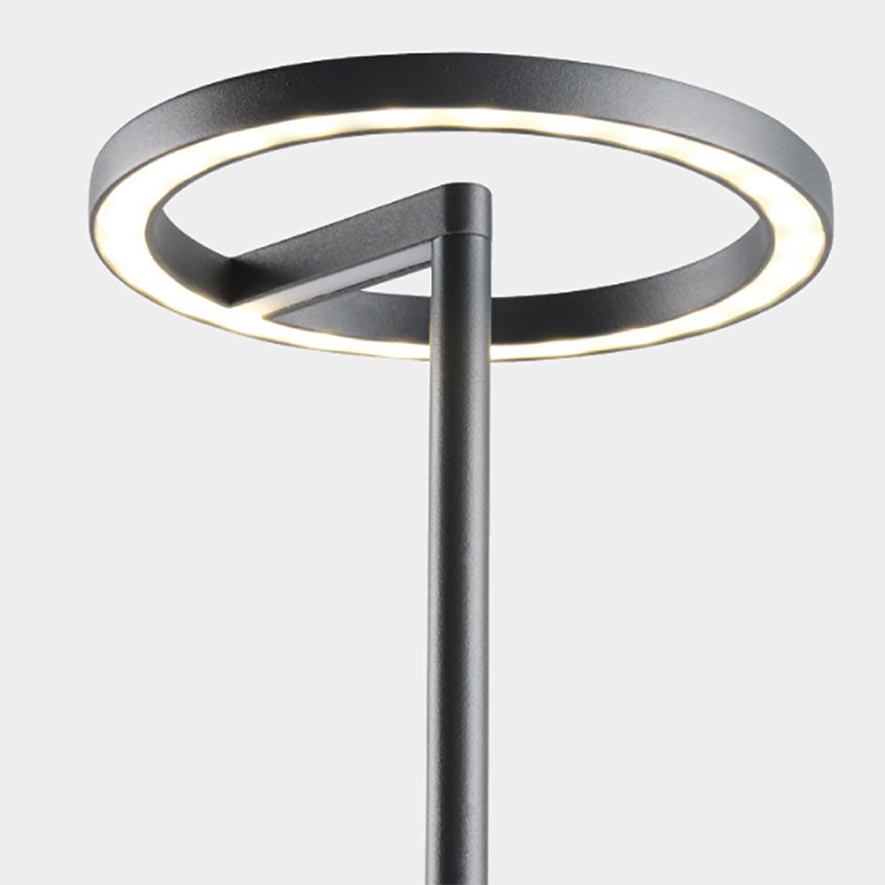 LED Outdoor Akku-Tischlampe Smart mit minimalistischem Design und runder Leuchte aus druckgusslackiertem Metall.