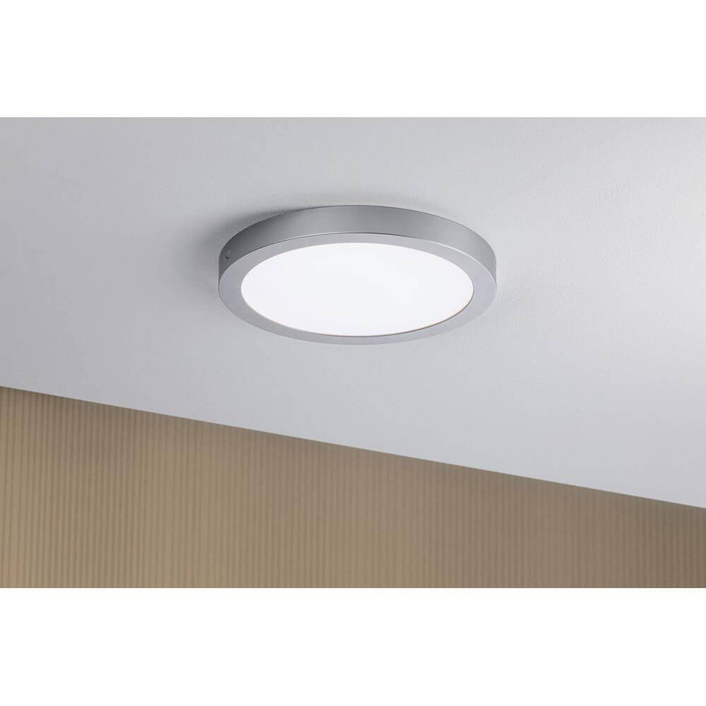 LED Panel Abia Rund Chrom-Matt Neutral-Weiß, modernes Design mit gleichmäßiger Lichtverteilung und satinierter Kunststoffabdeckung.