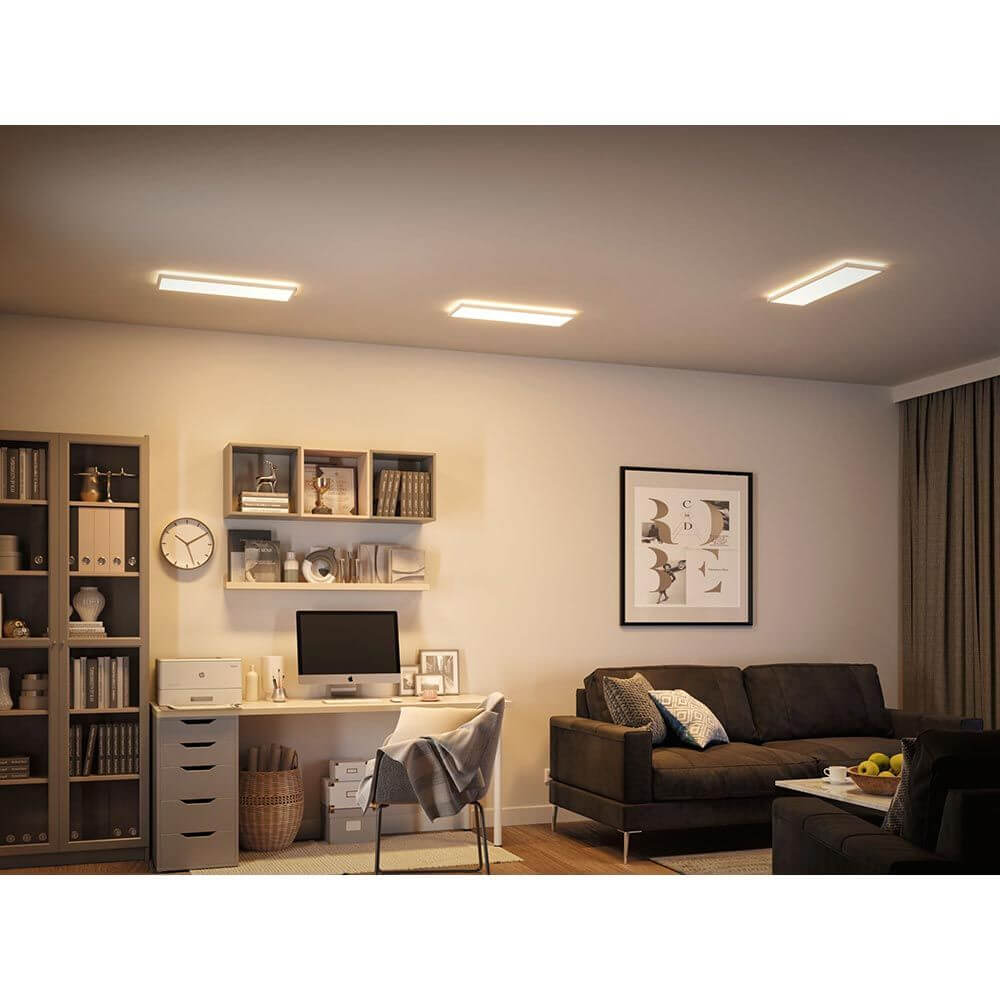 LED Panel Atria Wand- & Deckenleuchte Shine in modernem Wohnraum mit warmweißem Licht.