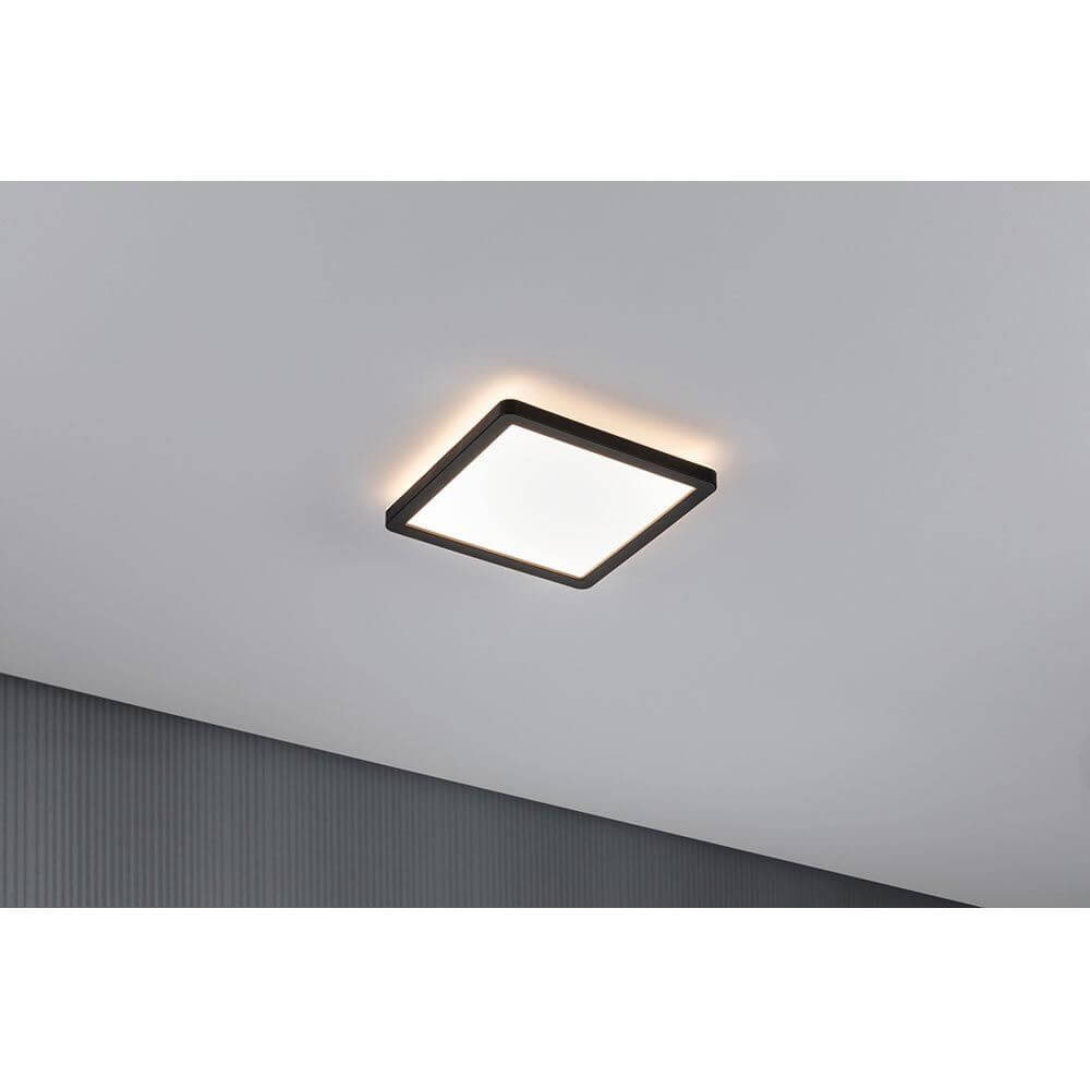 LED Panel Atria Shine Eckig in Schwarz, ideal für Wohnräume und Küchen mit warmweißem Licht und schwebender Optik.