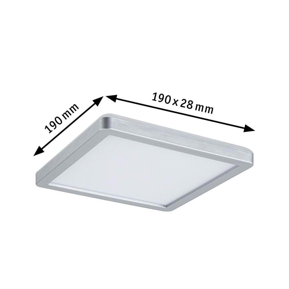 LED Panel Atria Shine Warmweiß Chrom mit den Maßen 190x28mm in quadratischer Form.