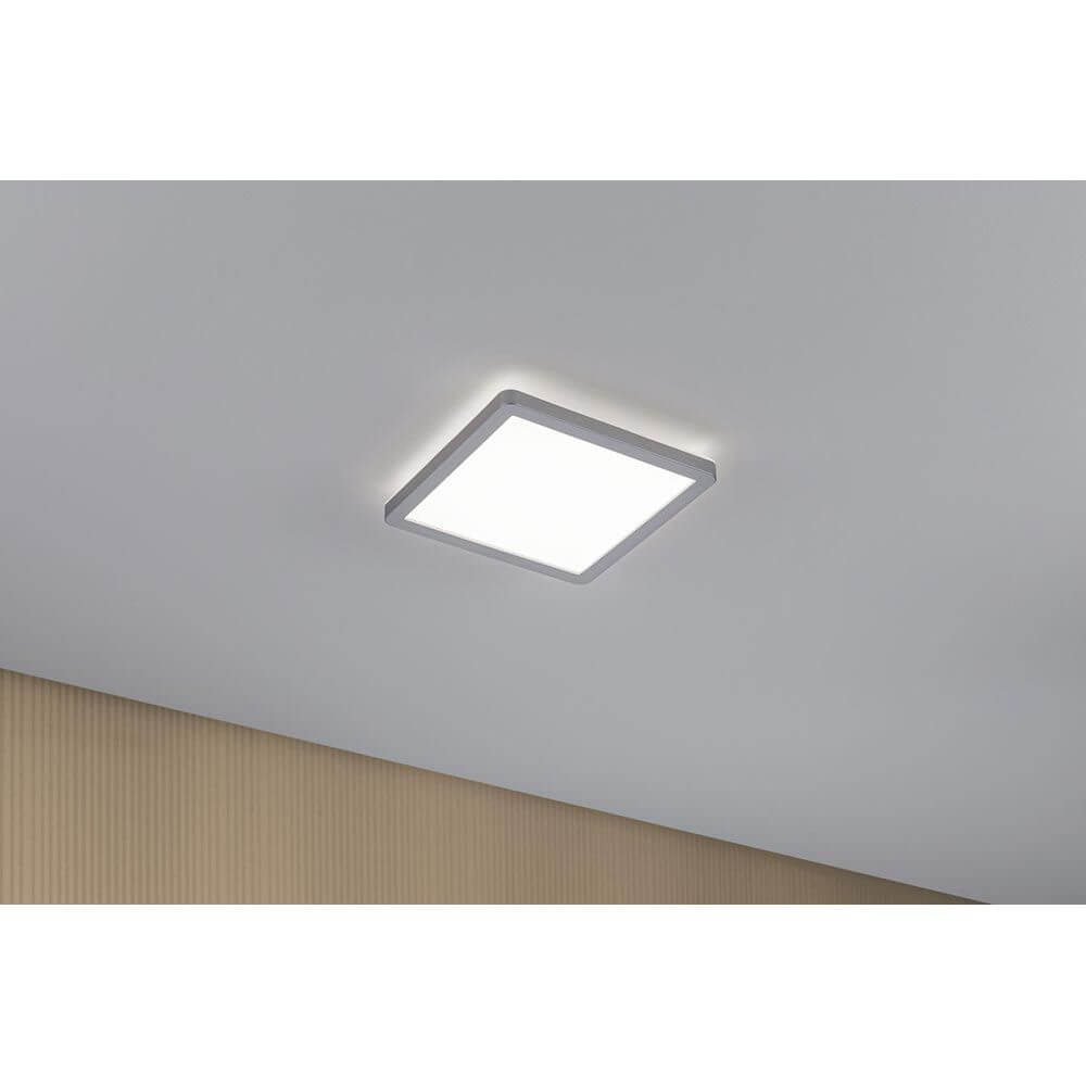 LED Panel Atria Shine 19 x 19cm Eckig Chrom-Matt an Decke montiert, warmweißes Licht für Wohnräume.