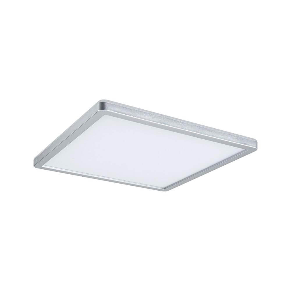 Eckiges LED Panel Atria Shine in Chrom matt, 29 x 29 cm, ideal für Wohn- und Schlafräume mit warmweißem Licht.