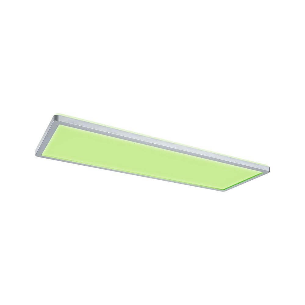 LED Panel Atria Shine Deckenleuchte RGBW Chrom-Matt in grünem Licht, ideal für Wohn- und Schlafräume.