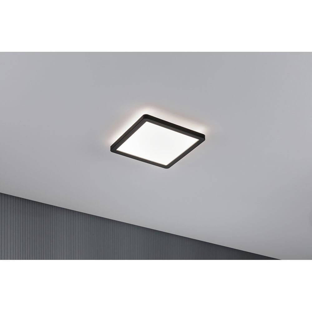 Schwarzes LED Decken- und Wandpanel Atria Shine, eckig mit warmweißem Licht für moderne Wohnräume.