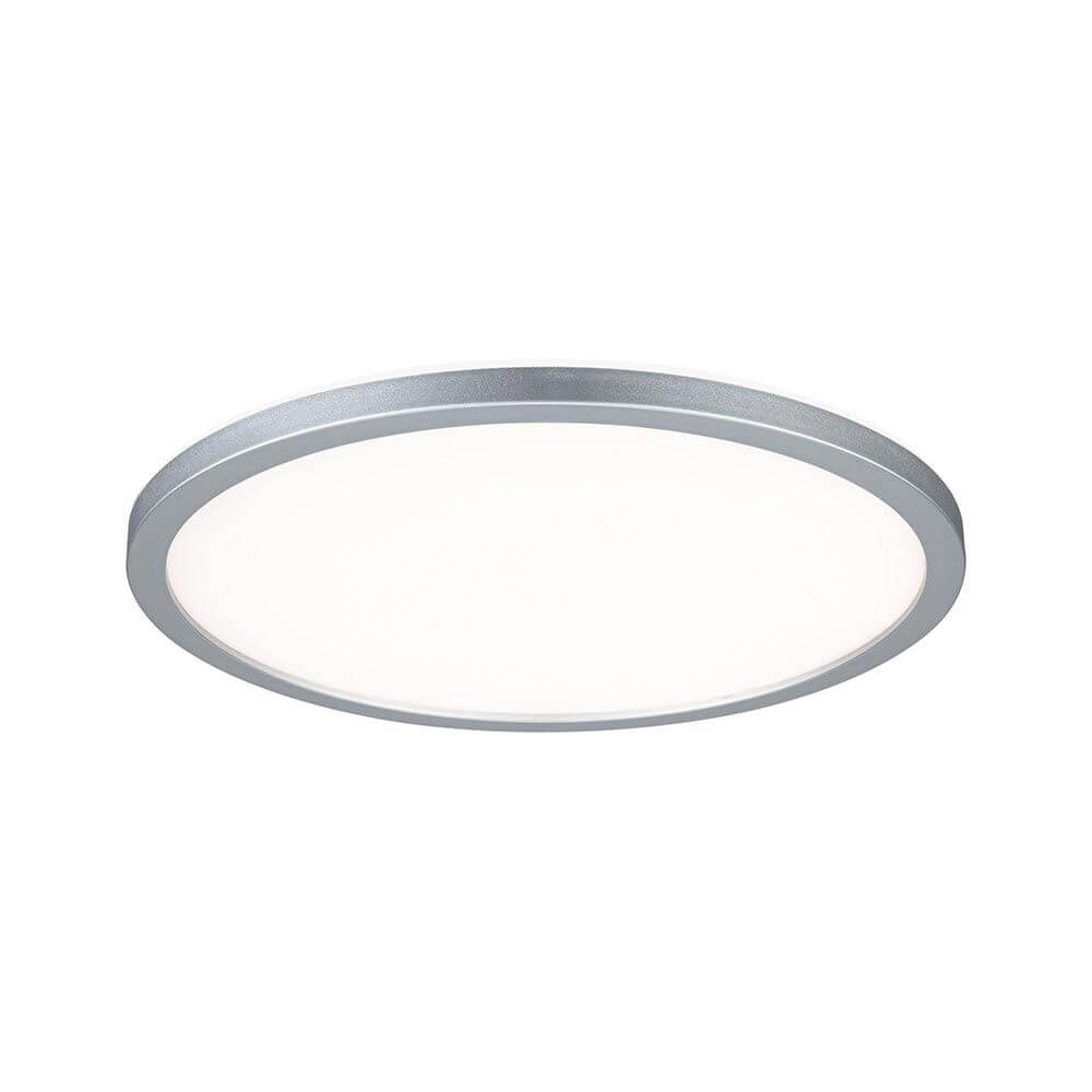 LED Decken-Panel Atria Shine Ø 29cm Rund Chrom mit warmweißer Beleuchtung und schwebender Leuchtoptik.