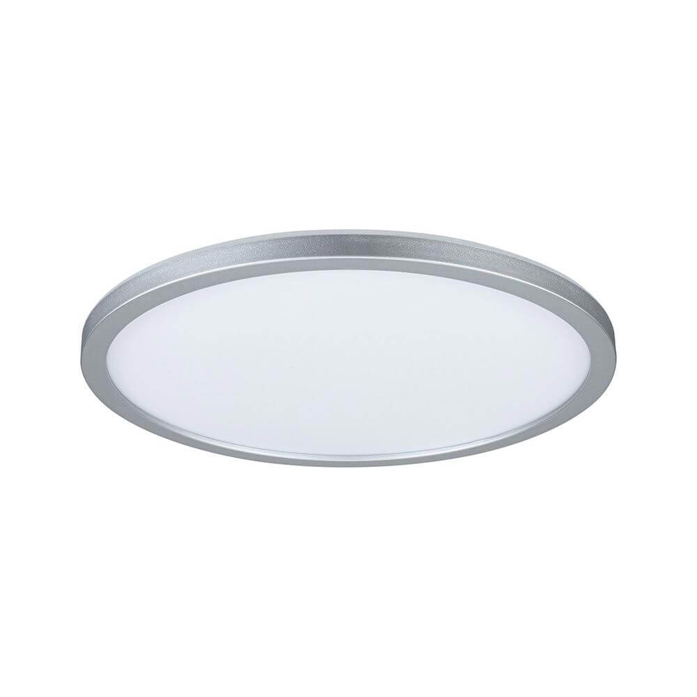 LED Decken-Panel Atria Shine Ø 29cm Rund Chrom mit mattem Chromrahmen und warmweißem Licht.