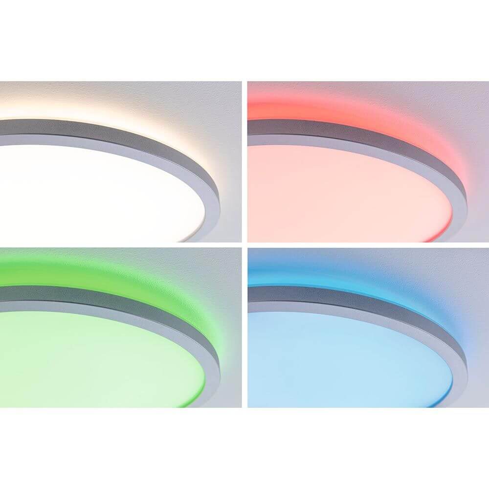 LED Panel Atria Shine Rund RGBW Dimmbar Chrom in verschiedenen Lichtfarben.