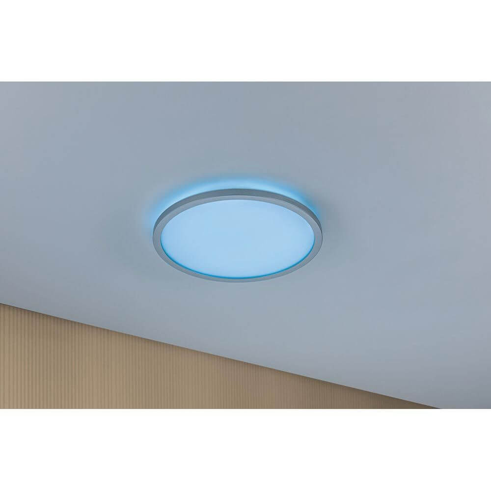 LED Panel Atria Shine Rund RGBW Dimmbar in Chrom matt mit RGBW-Multicolor Lichtwechsel für stimmungsvolle Beleuchtung.