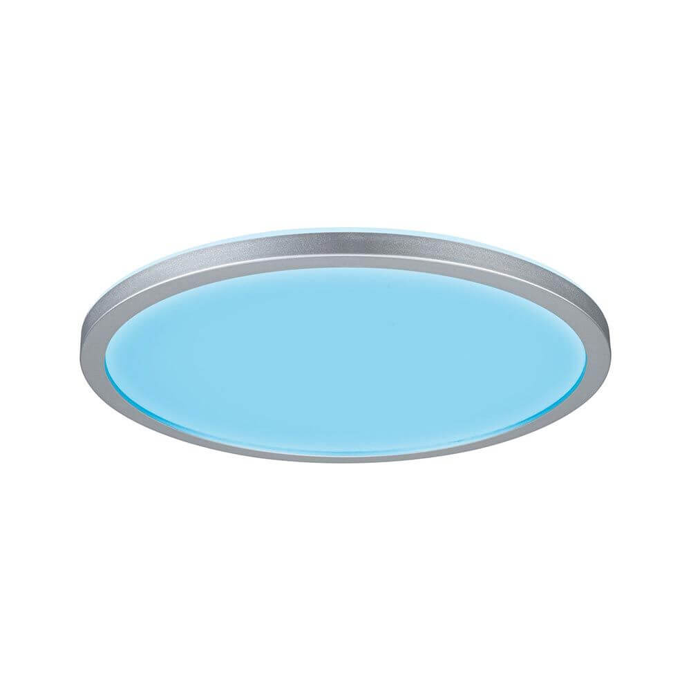 LED Panel Atria Shine Rund RGBW Dimmbar in Chrom matt mit blauer RGBW-Beleuchtung