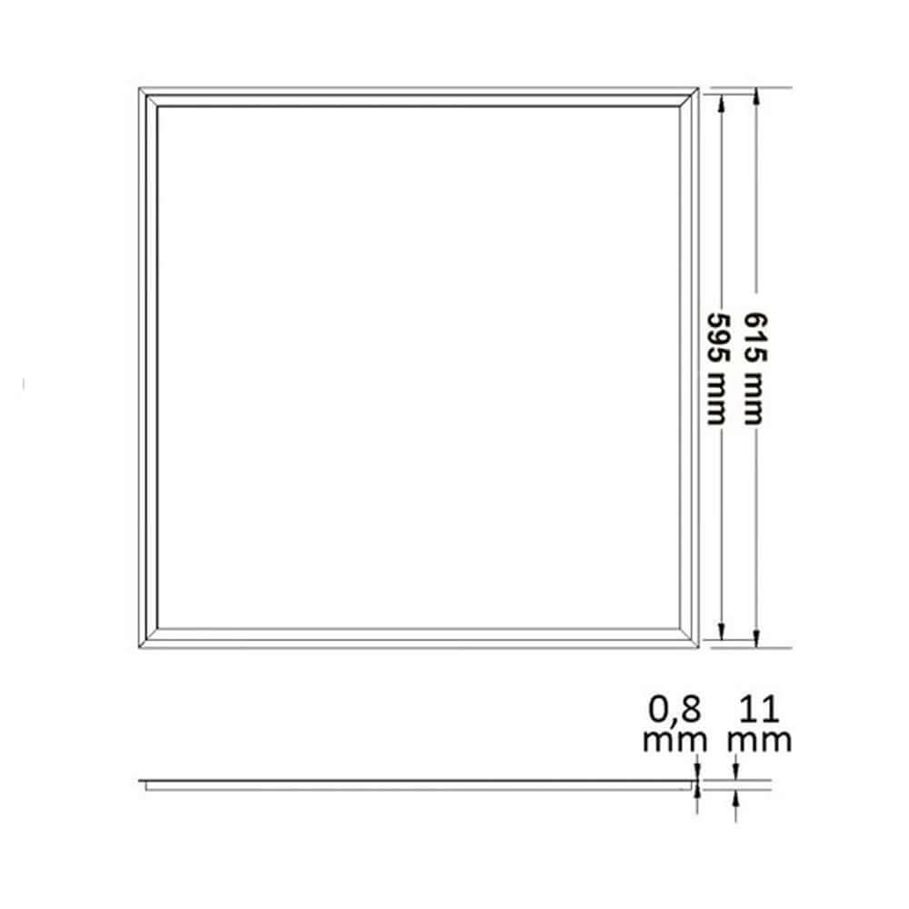 LED Panel Frame 620 40W Neutralweiß 1-10V Dimmbar Maßskizze mit Abmessungen 595 mm x 615 mm.