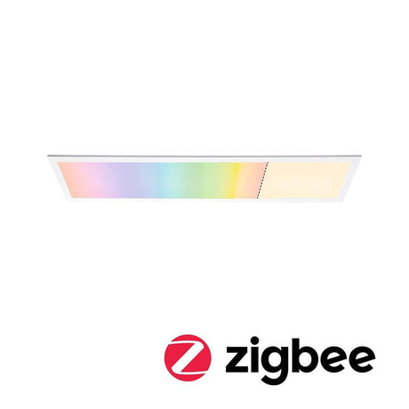LED Panel Smart Home Zigbee Amaris Eckig RGBW Weiß-Matt mit farbigem Licht und Zigbee-Logo