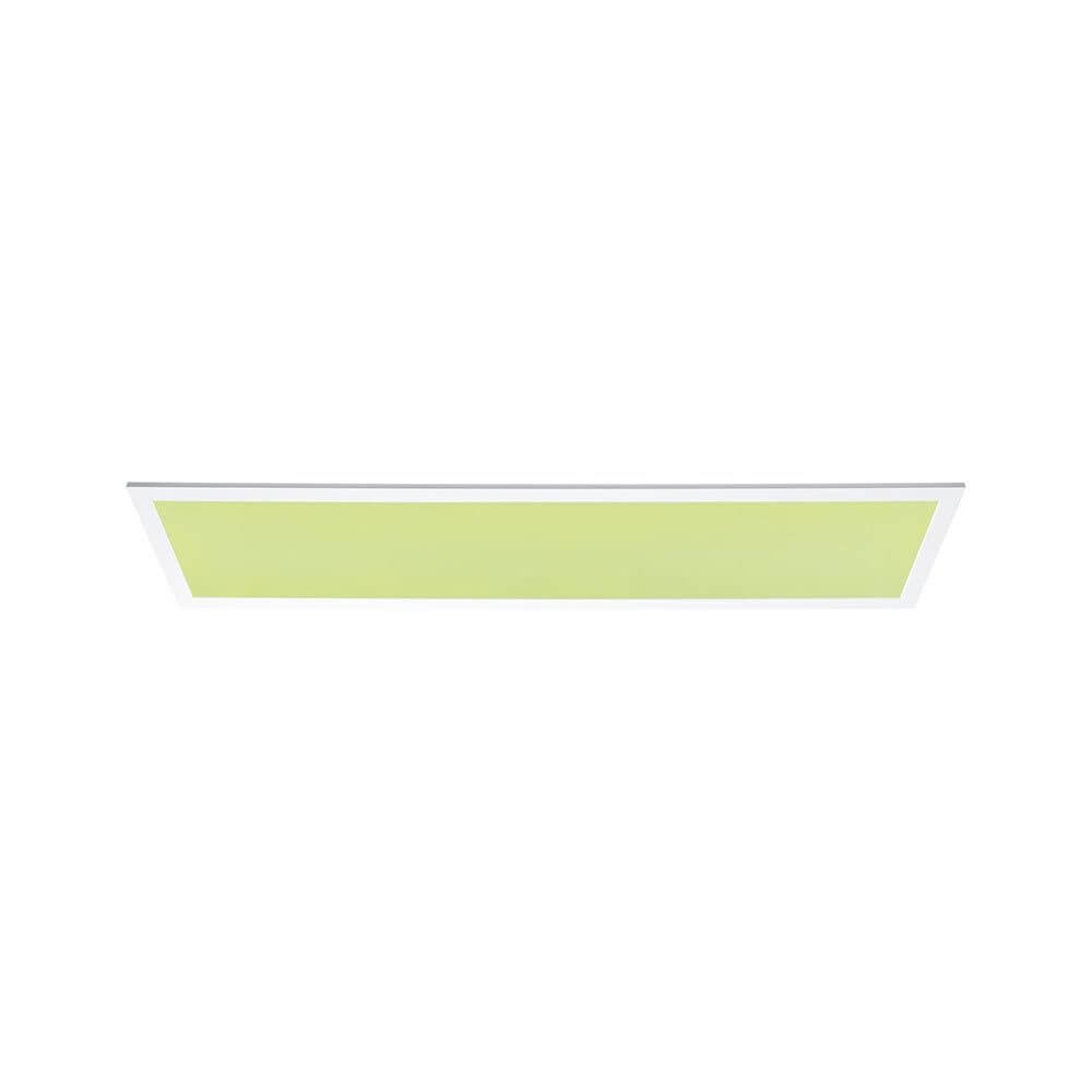 LED Panel Smart Home Zigbee Amaris Eckig RGBW Weiß-Matt in flat design with soft green light.