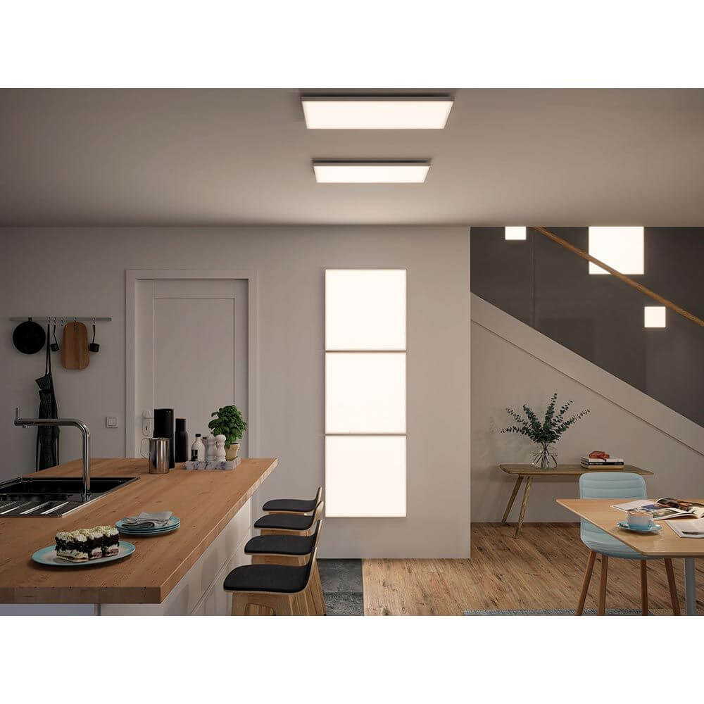 Moderne Küche mit LED Panel Velora Zigbee, energieeffiziente Beleuchtung und stilvolles Ambiente.