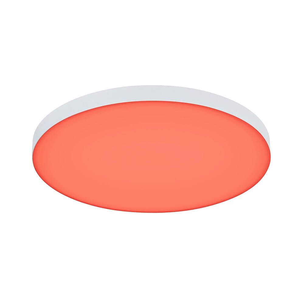 LED Panel Smart Home Zigbee Velora Rund RGBW in rot mit rahmenlosem Design und satinierter Oberfläche.