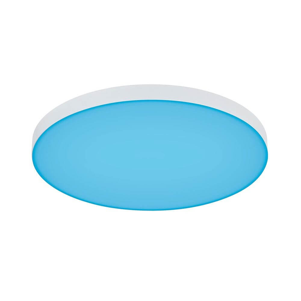 LED Panel Smart Home Zigbee Velora Rund RGBW in Blau mit satinierter Oberfläche.