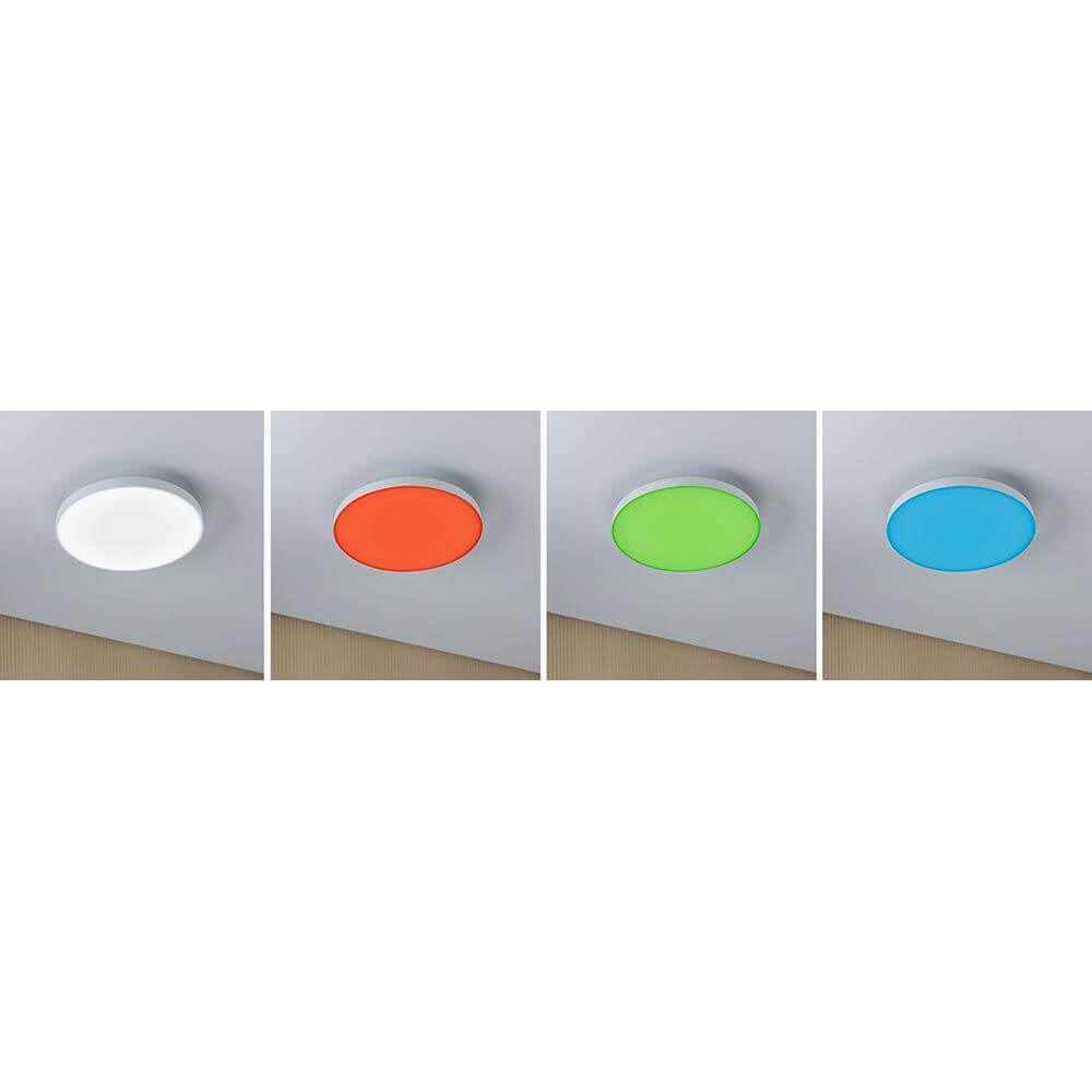 LED Panel Smart Home Zigbee Velora Rund RGBW in verschiedenen Farben: Weiß, Orange, Grün, Blau.