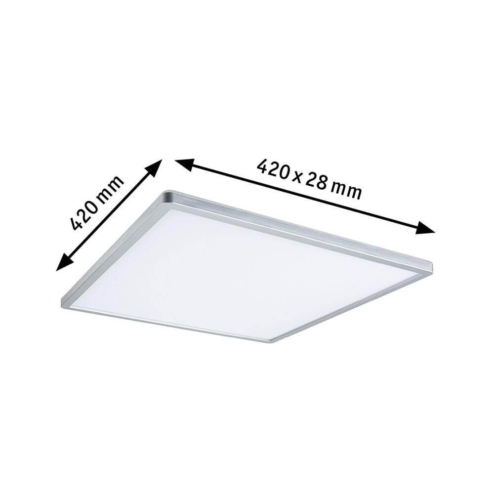 LED Panel Atria Shine in Chrom-matt, eckig, Maße 420x28mm, ideal für Wohn- und Schlafräume.