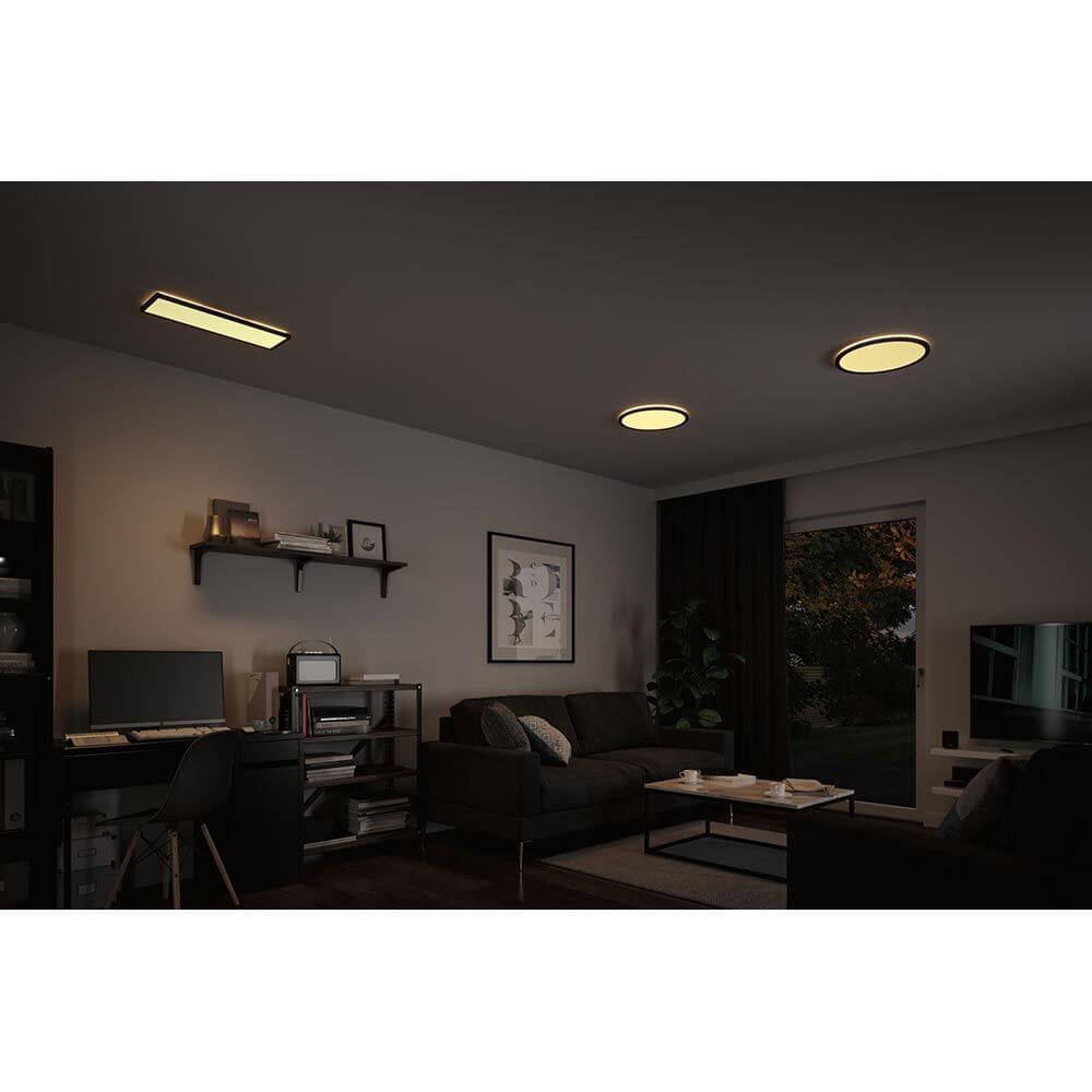 LED Panel mit 3 Stufen-Dimmer Atria Shine Schwarz in modernem Wohnzimmer mit warmweißem Licht
