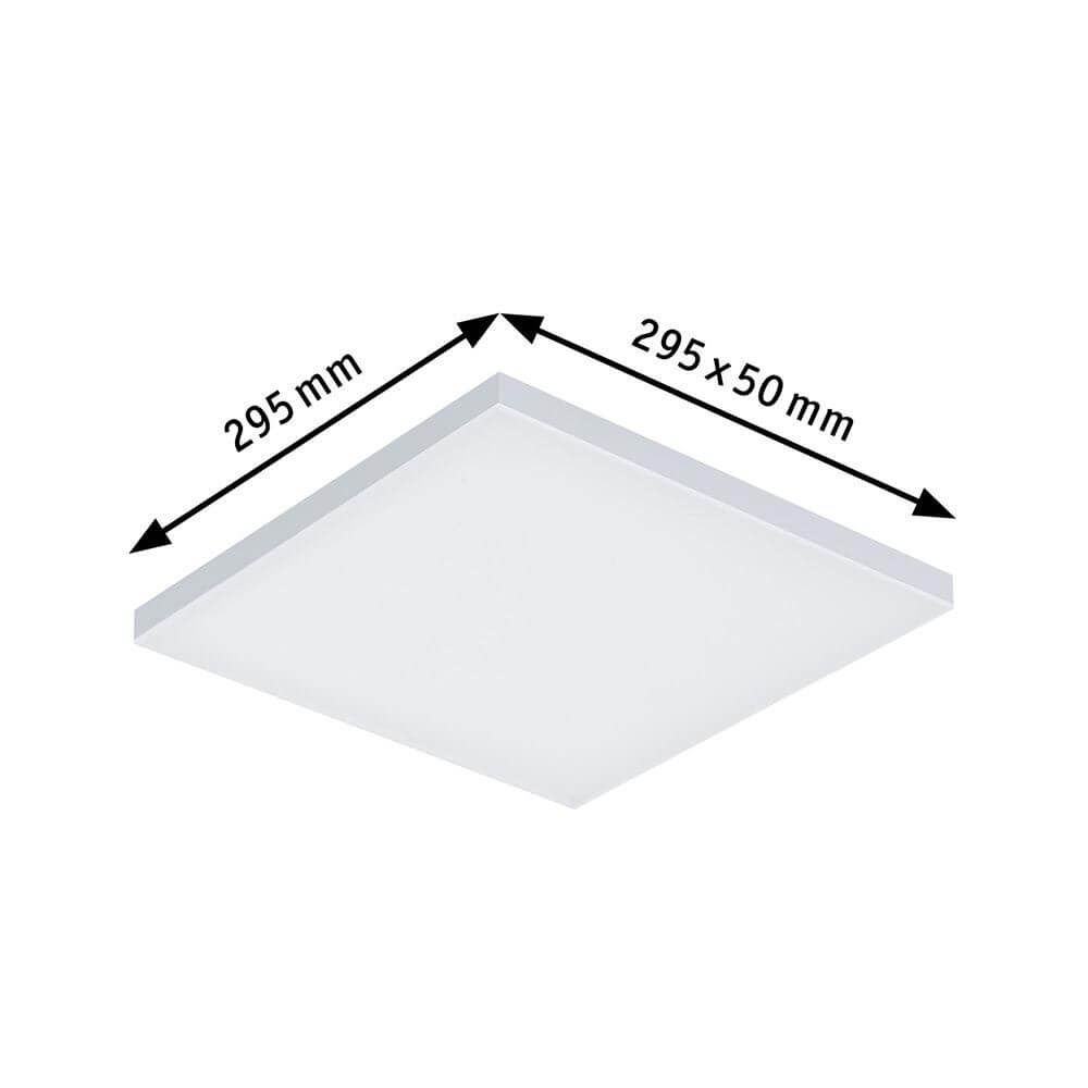 LED Panel Einbau-Deckenleuchte Velora mit 3 Stufen-Dimmer Eckig, rahmenlose Aufbaupanel mit den Maßen 295x295mm.