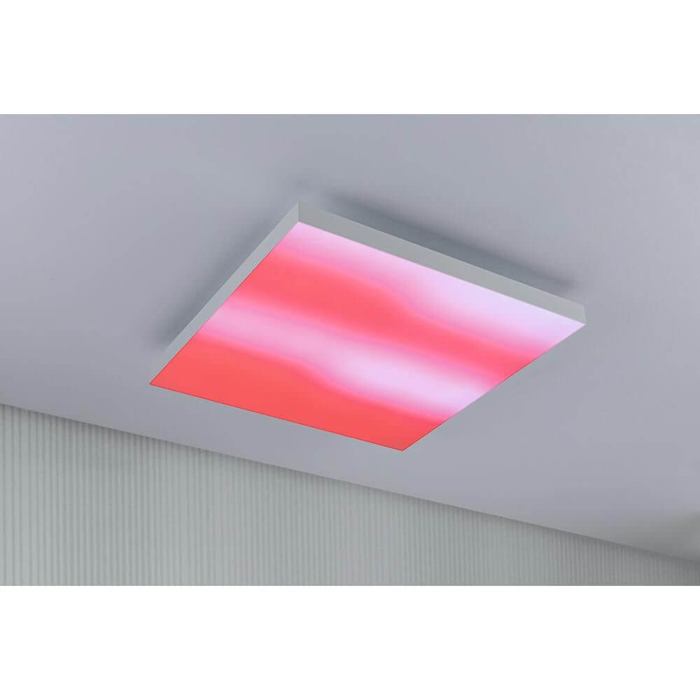 LED Panel Velora Rainbow RGBW Dynamisch 45x45cm mit spektakulärem roten Lichteffekt an der Decke.