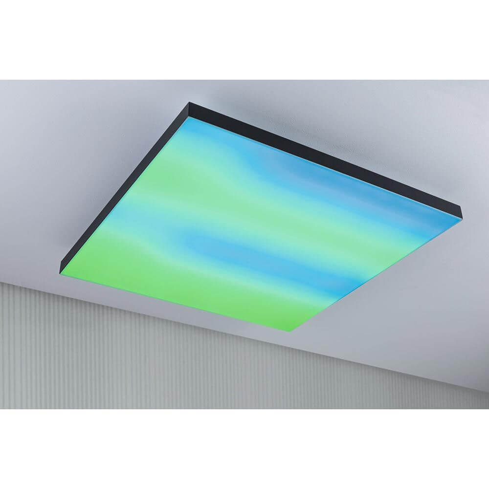 LED Panel Velora Rainbow RGBW Dynamisch Schwarz mit Farbwechsel in Grün und Blau an Decke