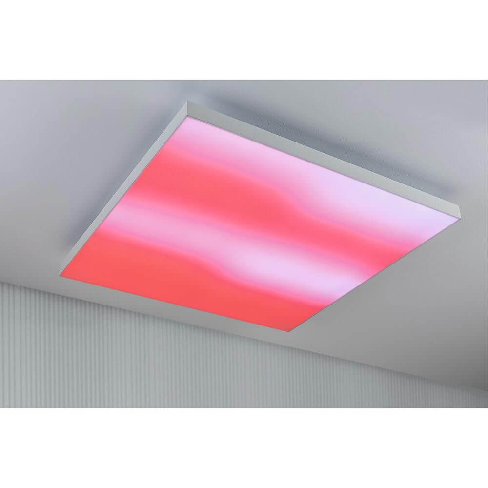 Velora LED Rainbow Panel RGBW Dynamisch Weiß 59x59cm in roter Beleuchtung an der Decke, spektakuläre Lichteffekte.