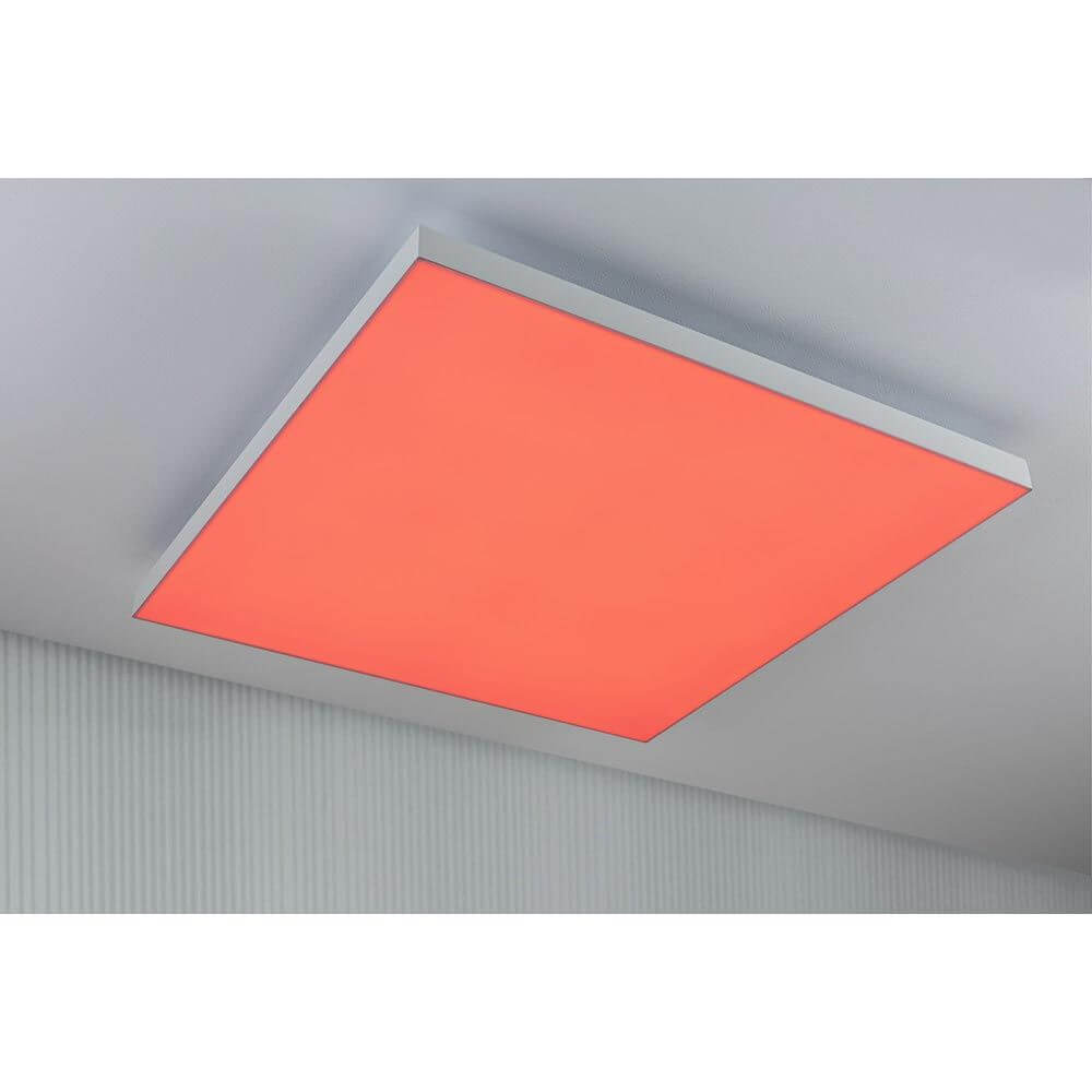 Velora LED Rainbow Panel RGBW Dynamisch Weiß 59x59cm in roter Beleuchtung an der Decke installiert.