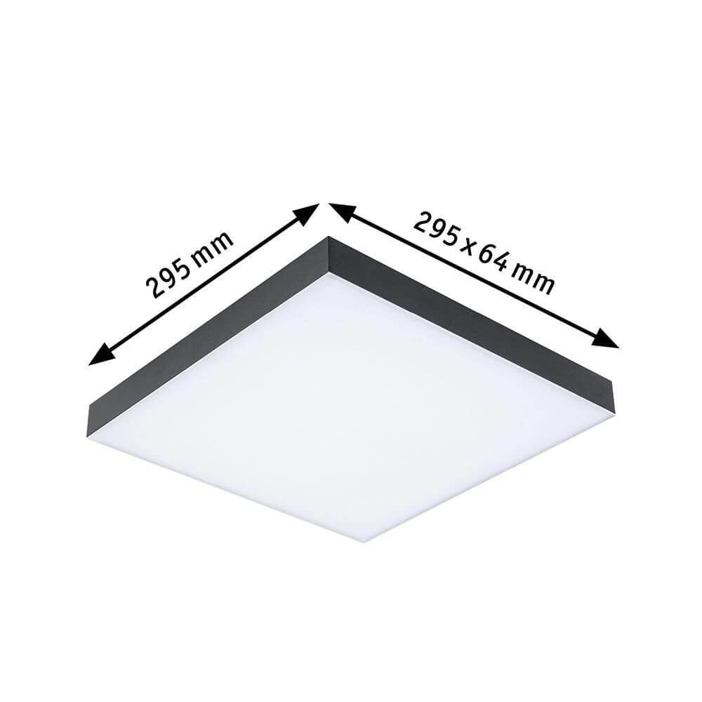 LED Panel Velora Rainbow RGBW Dynamisch 29x29cm in Schwarz mit Maßen 295x295mm und 295x64mm.