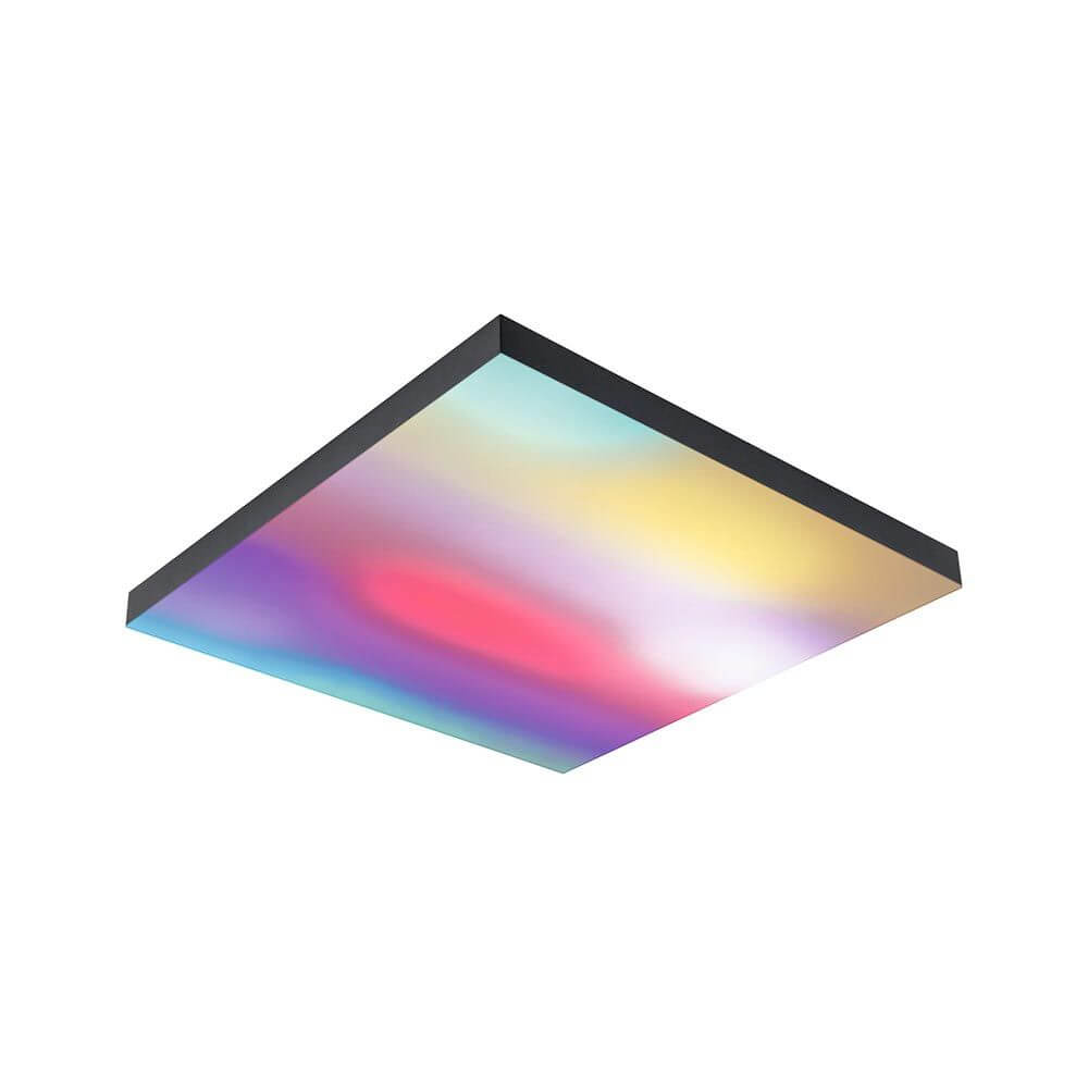 LED Panel Velora Rainbow RGBW Dynamisch Quadratisch Schwarz mit bunten Lichteffekten und modernem Design.