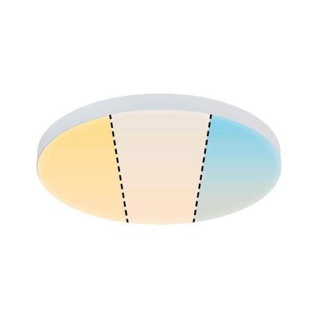 LED Aufbaupanel Velora Dim-to Warm CCT in runder Form mit drei Farbtemperaturen.