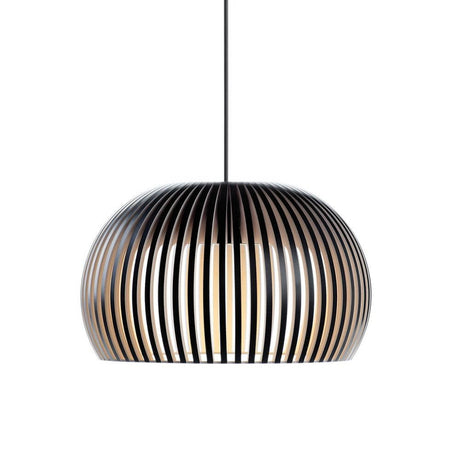 LED Atto 5000 wooden pendant light Ø 34 cm with modern design and moulded wooden slats.