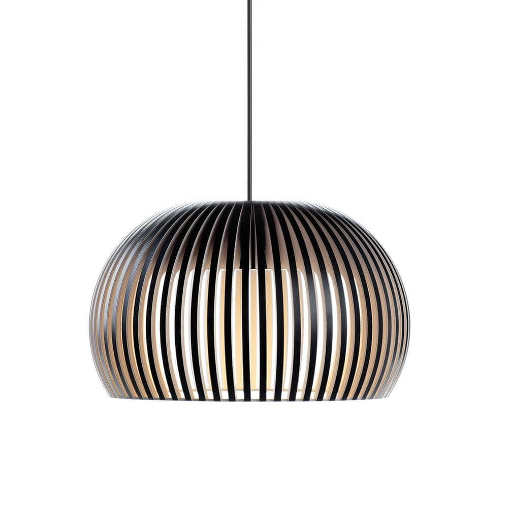 LED Pendelleuchte Atto 5000 aus Holz Ø 34cm mit modernem Design und formgepressten Holzlamellen.