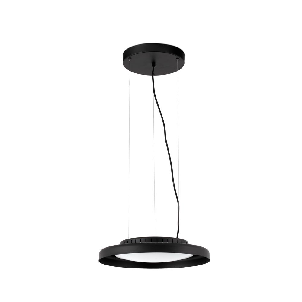 LED Pendelleuchte DOLME Ø 40cm Schwarz in modernem Design mit schlanker Form und schwarzer Oberfläche.