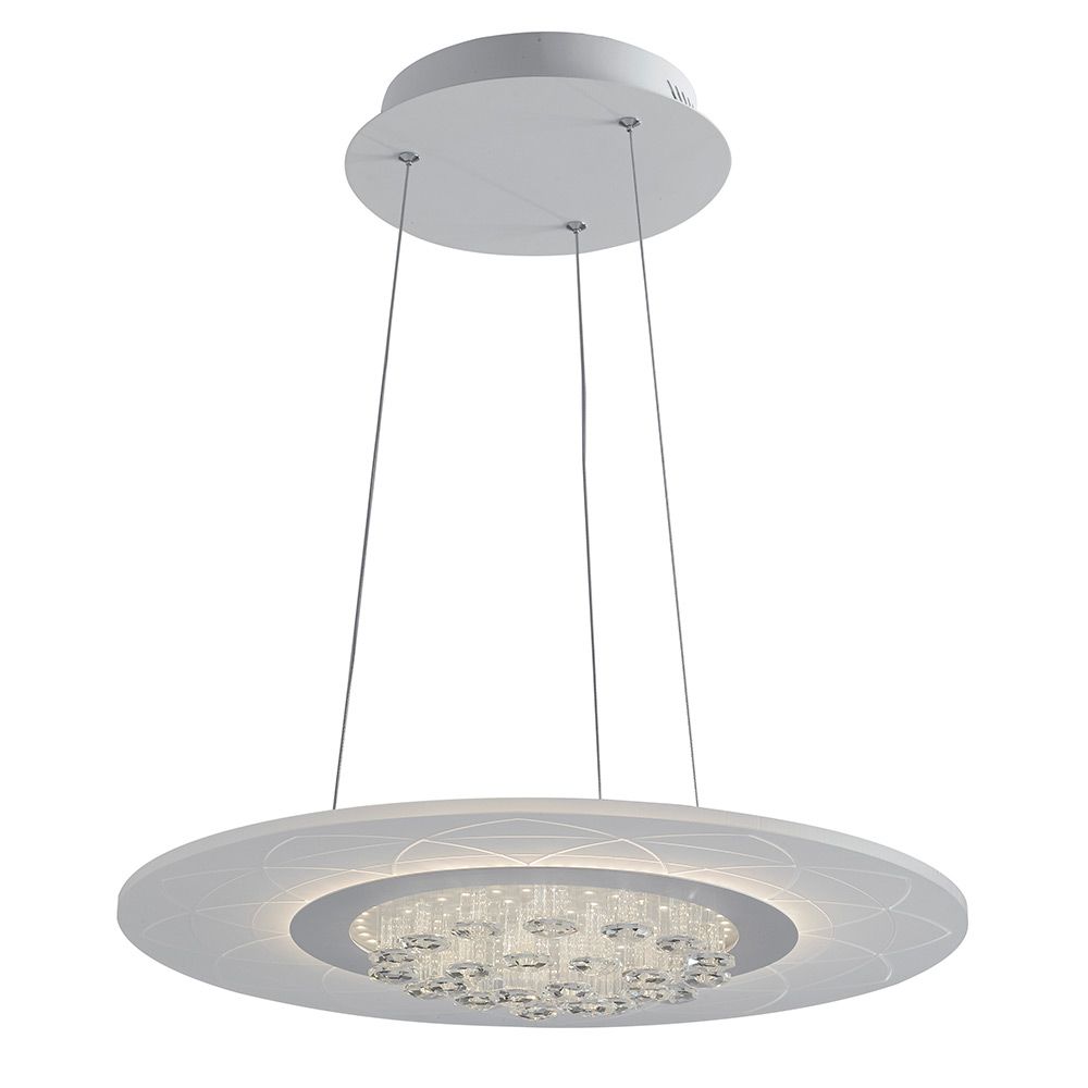 LED Pendelleuchte Himalaya Ø 50cm Weiß mit elegantem Design und Kristallstruktur für zeitgemäße Beleuchtung.