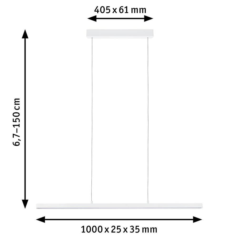 LED Pendelleuchte Lento Chrom-Matt Dimmbar mit Abmessungen 1000 x 25 x 35 mm und höhenverstellbaren Kabeln