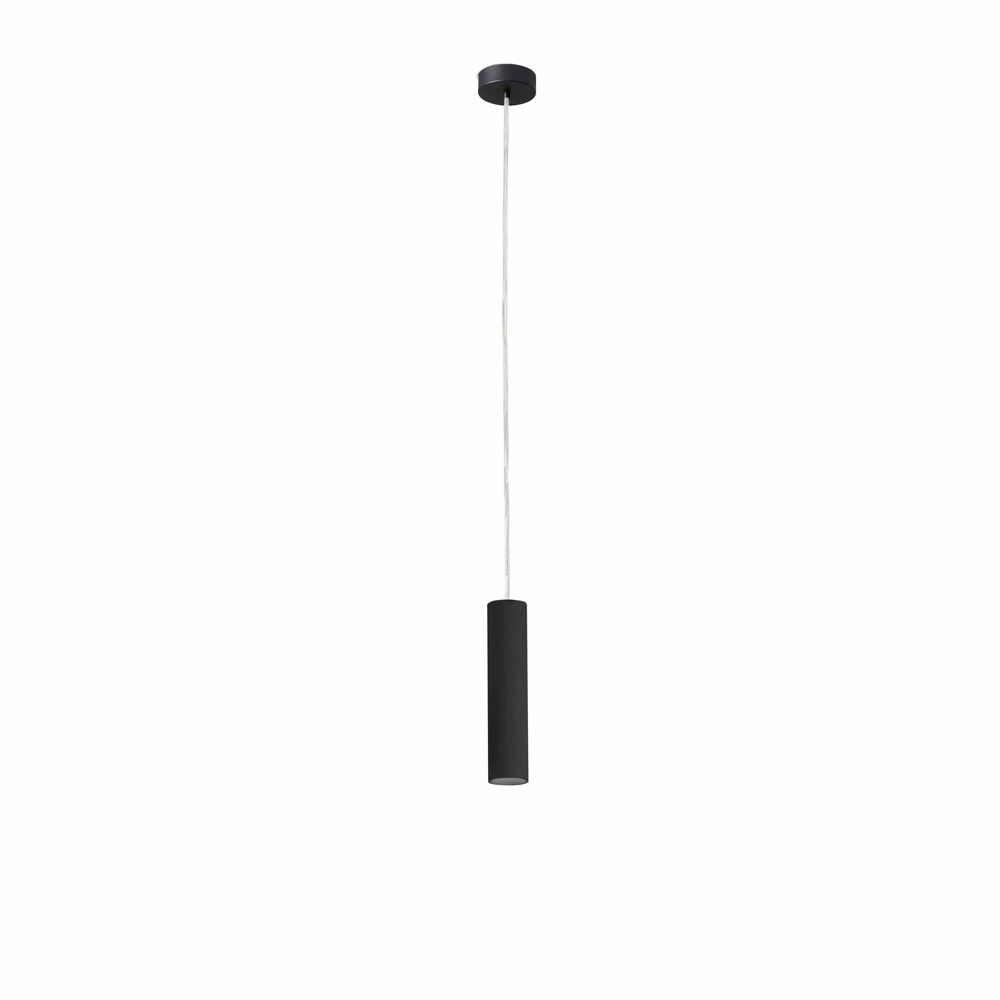 LED Pendelleuchte ORA 4W 3000K Schwarz in schlichtem Design mit schwarzem Zylinder und hellem Kabel.