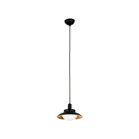 LED Pendelleuchte SIDE Schwarz mit modernem Design und goldfarbenem Akzent.