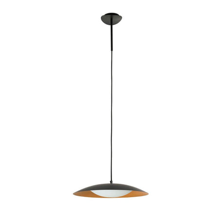 LED SLIM pendel sort, guld hænger fra loftet og oplyser rummet.