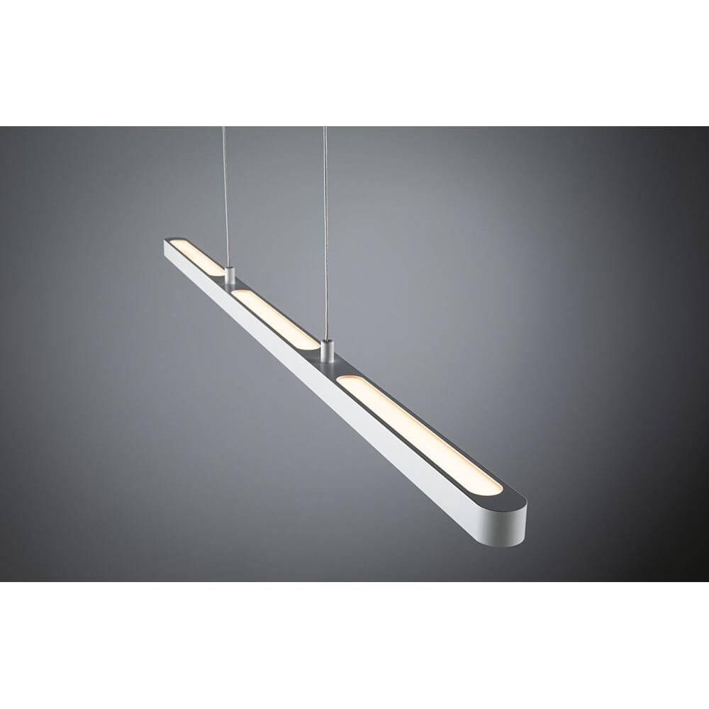 LED Pendelleuchte Smart Home Bluetooth Lento Weiß in modernem Design, höhenverstellbar für gleichmäßige Raumausleuchtung.