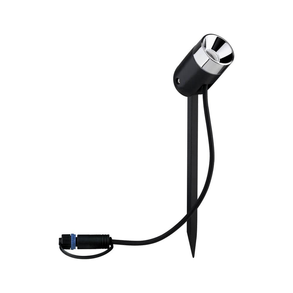 LED Plug & Shine Spotlight Pike 3000K 24V 40° Anthrazit auf Erdspieß, geeignet für Außenbeleuchtung.