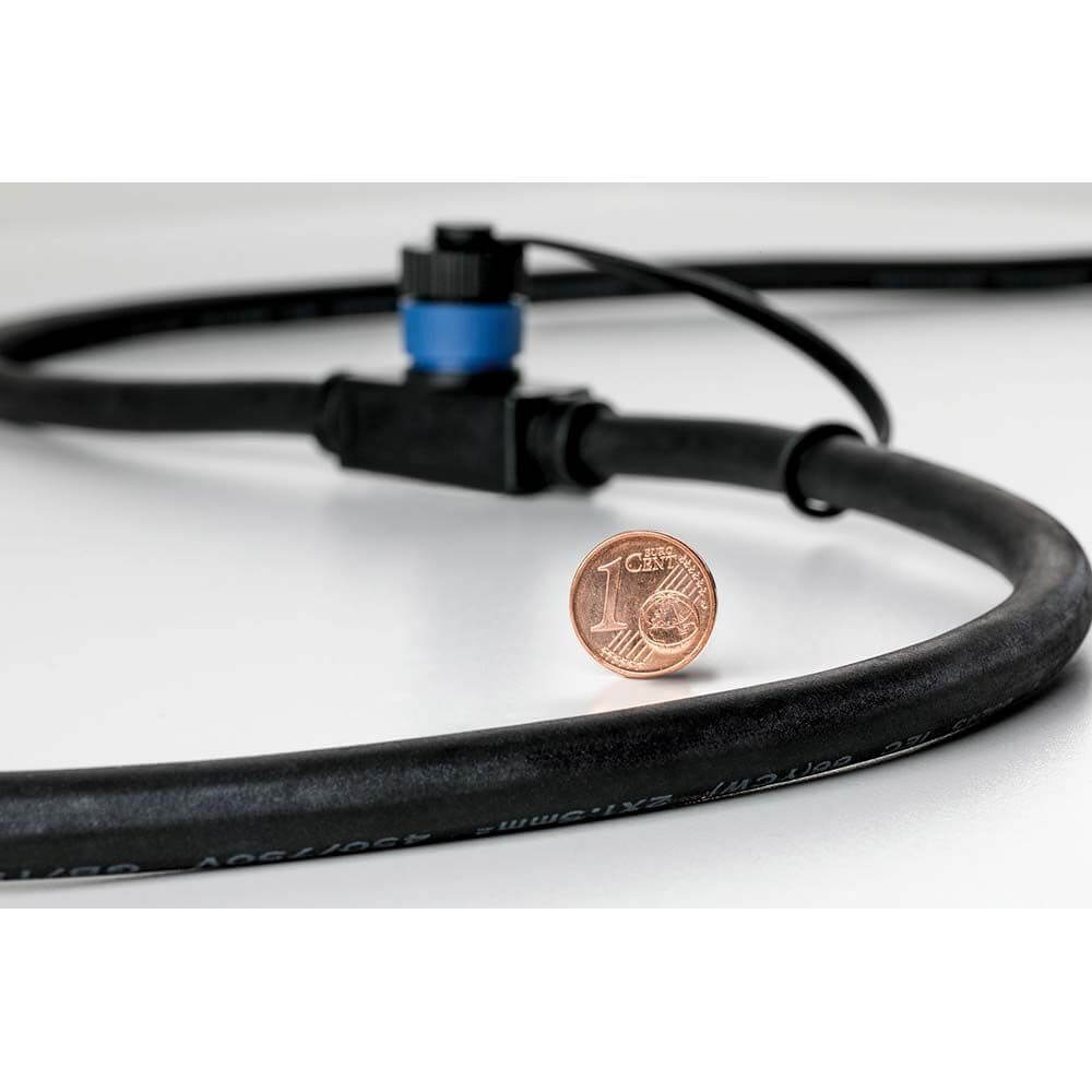 LED Plug & Shine Spotlight Pike 3000K 24V 40° Anthrazit mit Kabel und Münze zur Größendarstellung