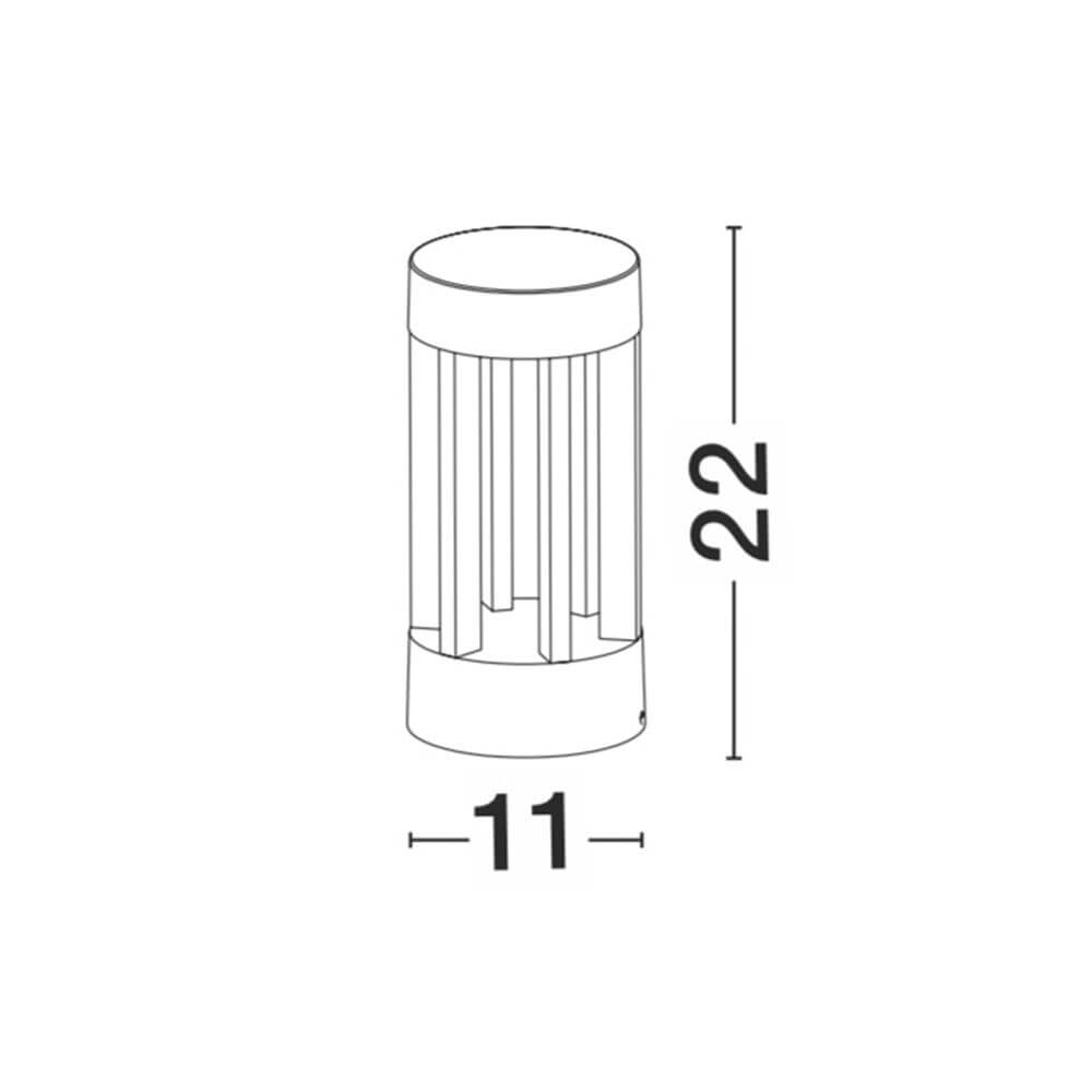 LED Pollerleuchte Devora 22cm Dunkelgrau Maßzeichnung mit 22cm Höhe und 11cm Durchmesser